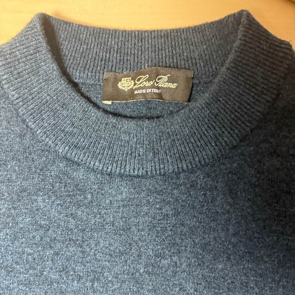 Loro Piana Embroidered Logo Navy Blue Crew Neck Wool Sweater - Small - Picture 9 of 9